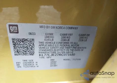 2024 Chevrolet Trax Fwd 2Rs from USA, damaged, VIN KL77LJE27RC071680